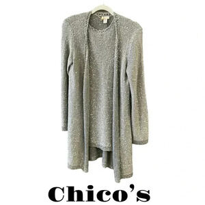 Chicos silver sequin twinset cardigan tank sweater jacket duster 2